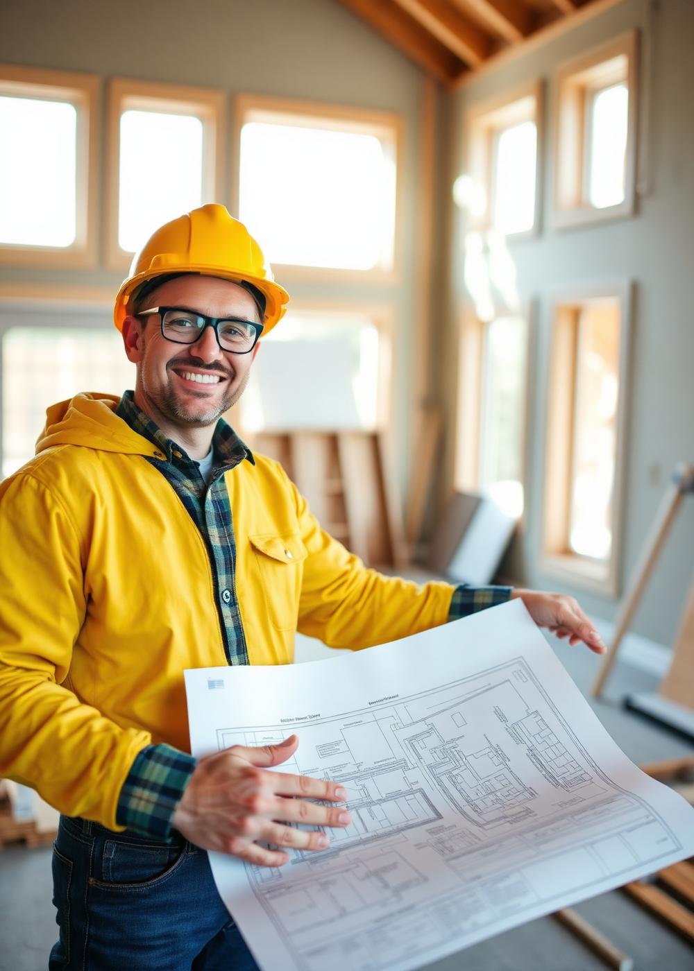 Contractor with project blueprints